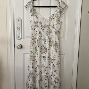 Ardene White Dress with Yellow and Green Floral Print